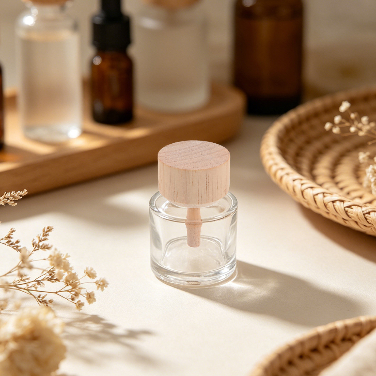 Home Fragrance Diffuser - 2개입 투명 유리 리드 디퓨저 병